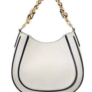 Lauren Ralph Lauren's Small Charli Shoulder Bag. Vanilla with navy trim.